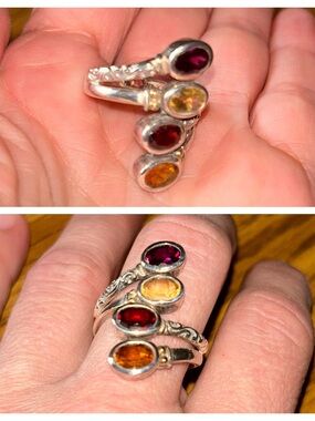 925 Sterling Silver Multicolor Stone 18 kt Gold Accent Ring by Robert Manse Sz 9